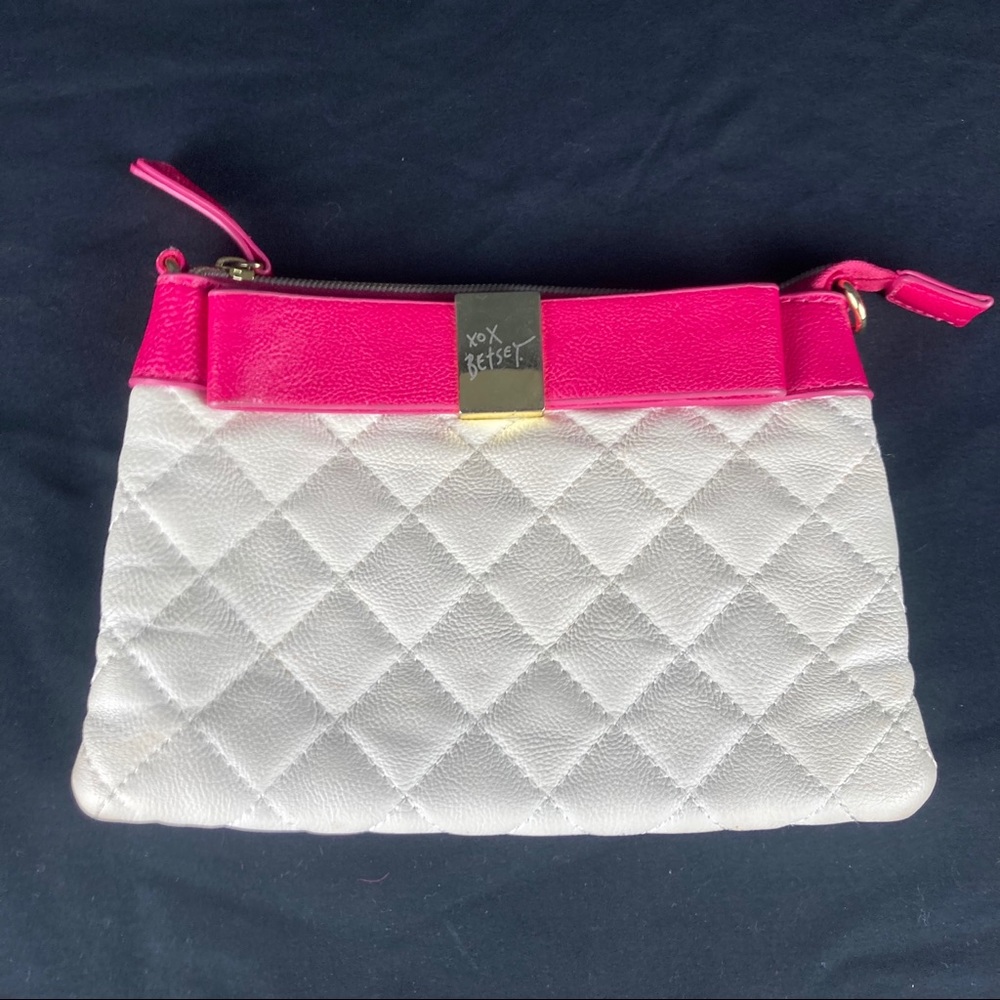 Betsey Johnson Pink and White Quilted Wristlet Clutch